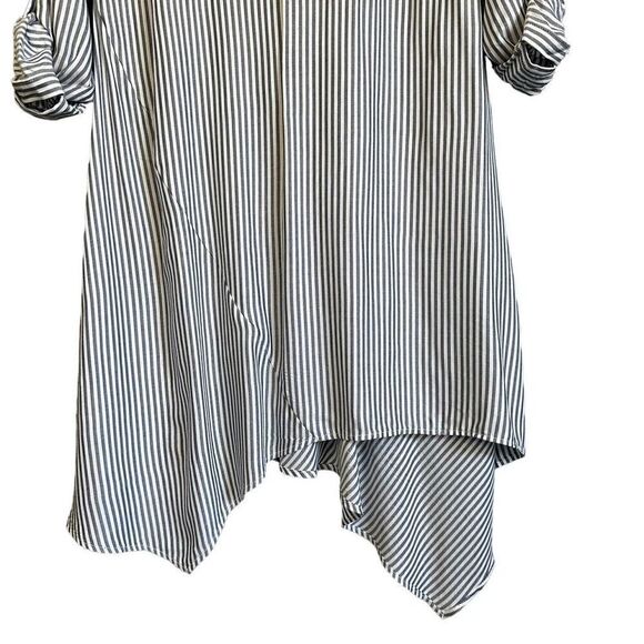 Lagenlook Cupio Asymmetrical Hem Navy Striped Cuff Sleeve Tunic Top - Picture 9 of 14